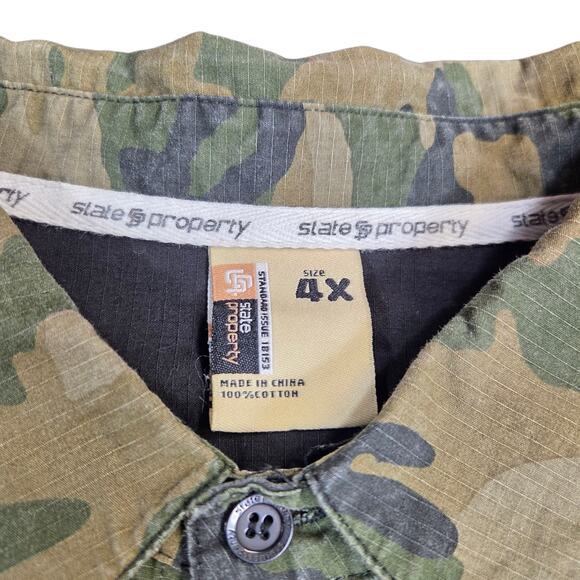 Vtg Y2K State Property Rocawear Camo Button Up Shirt Hip Hop Y2K 90's Sz 4X - Picture 3 of 15